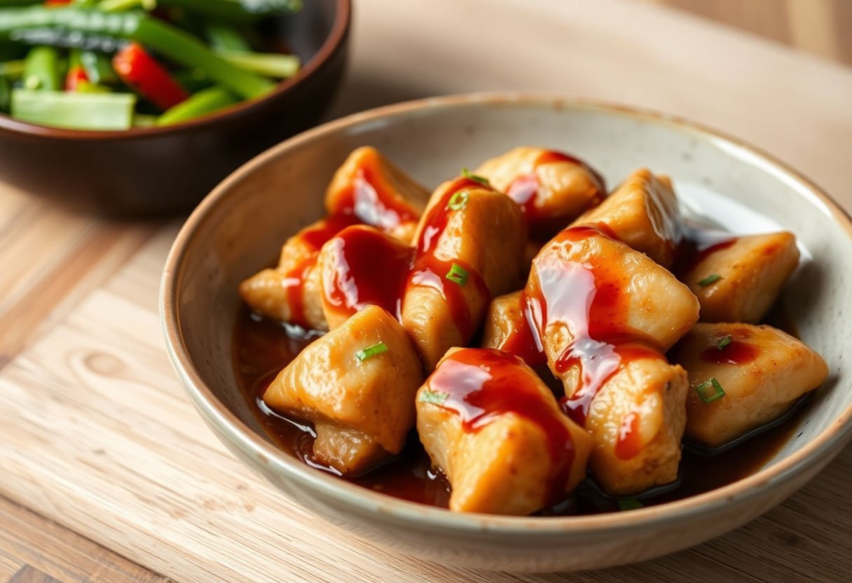 Cooked chicken pieces for teriyaki