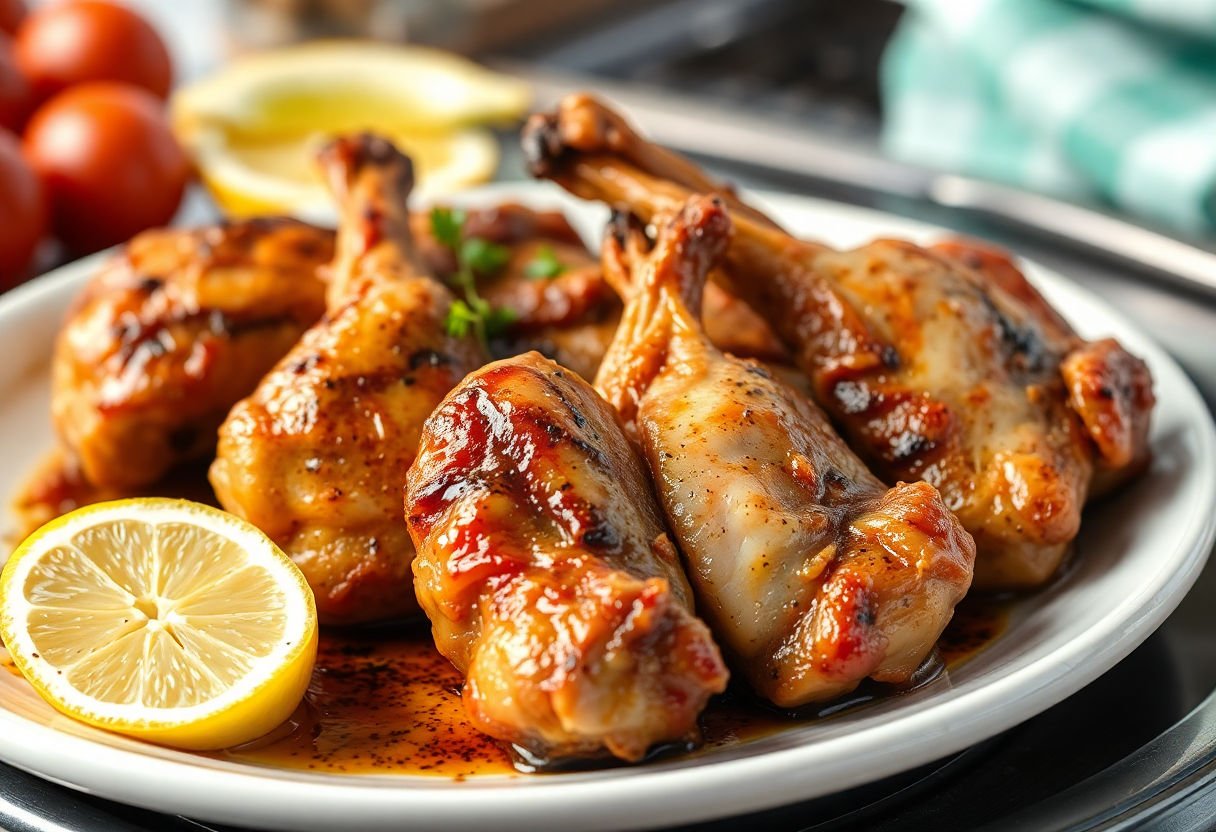 Grilled chicken thighs with grill marks on a plate