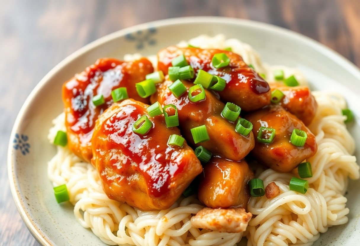 Soy garlic chicken thighs garnished with green onions