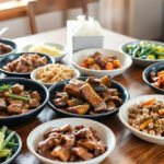 A variety of beef meal prep dishes on a table