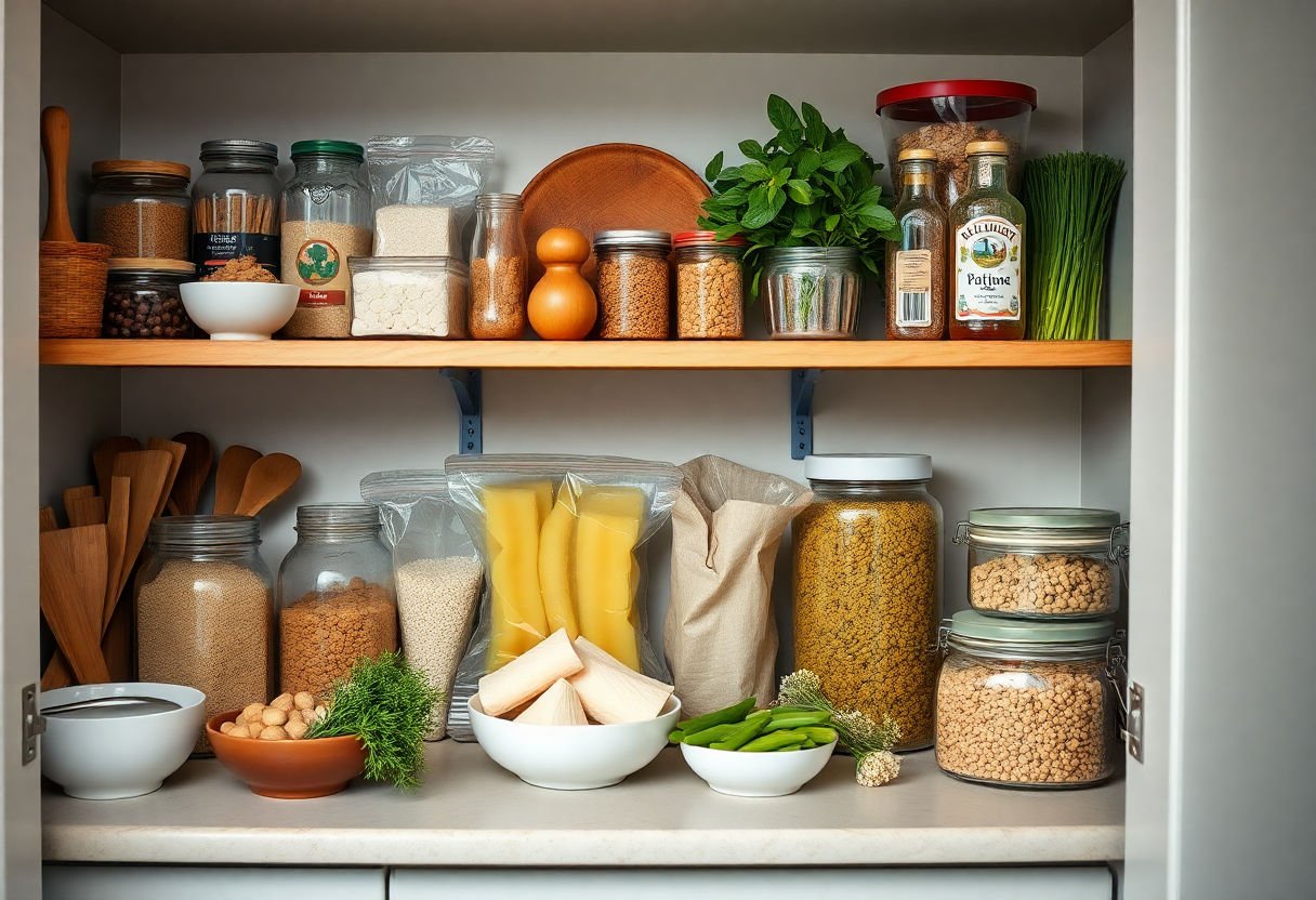 A well-stocked pantry with essential ingredients.