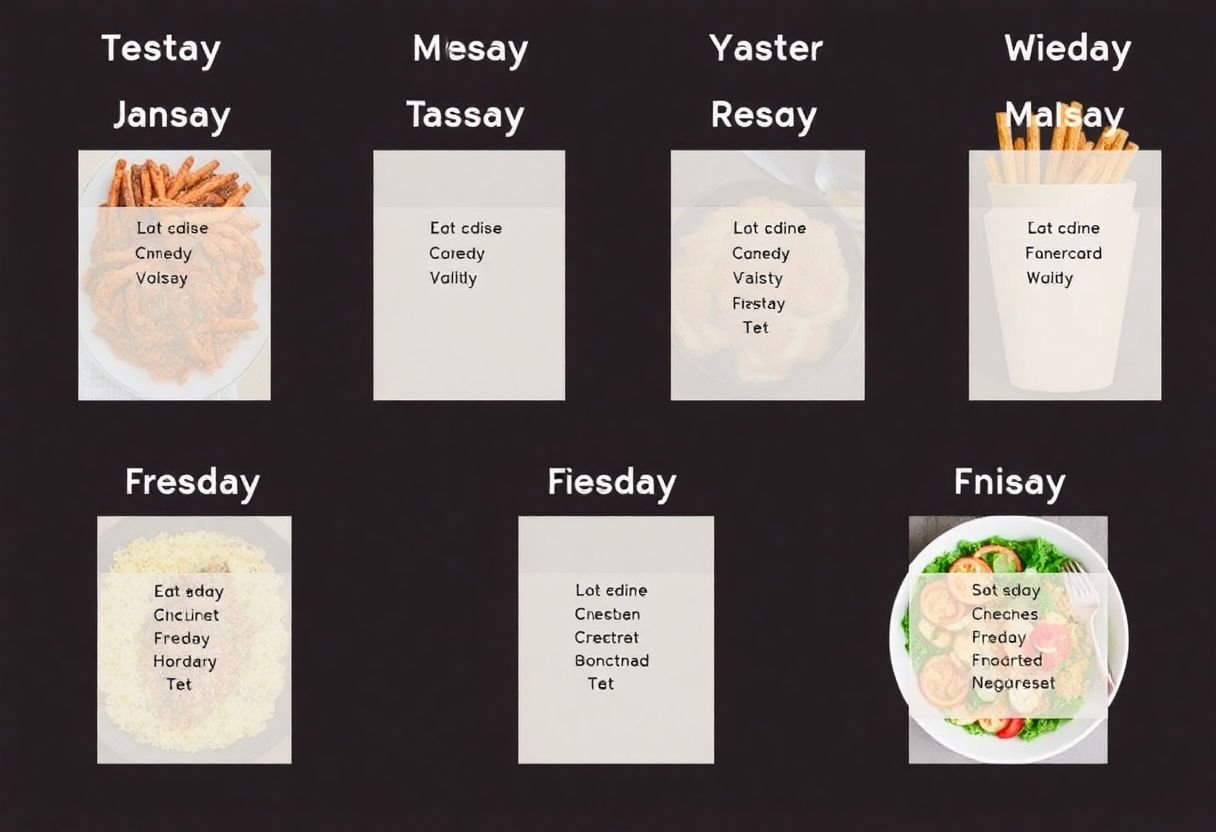 Different meals labeled for each day of the week.