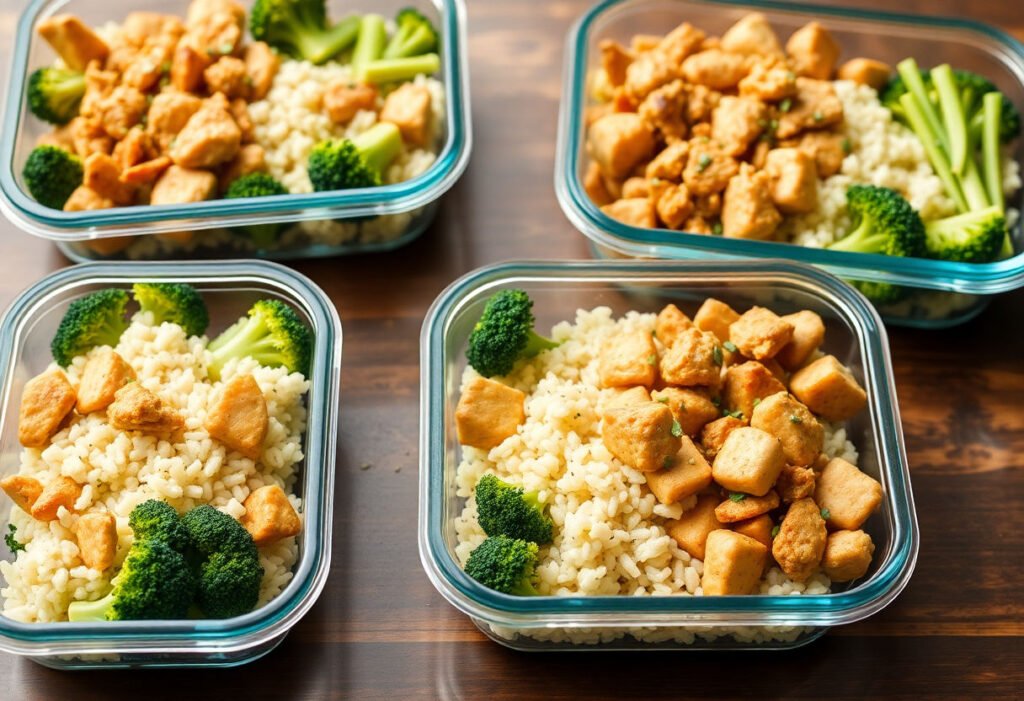 Delicious chicken rice broccoli meal prep containers