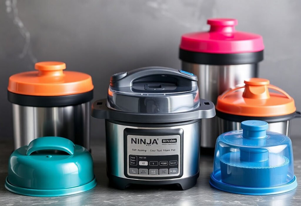 Various cover tops for Ninja food prep appliances.