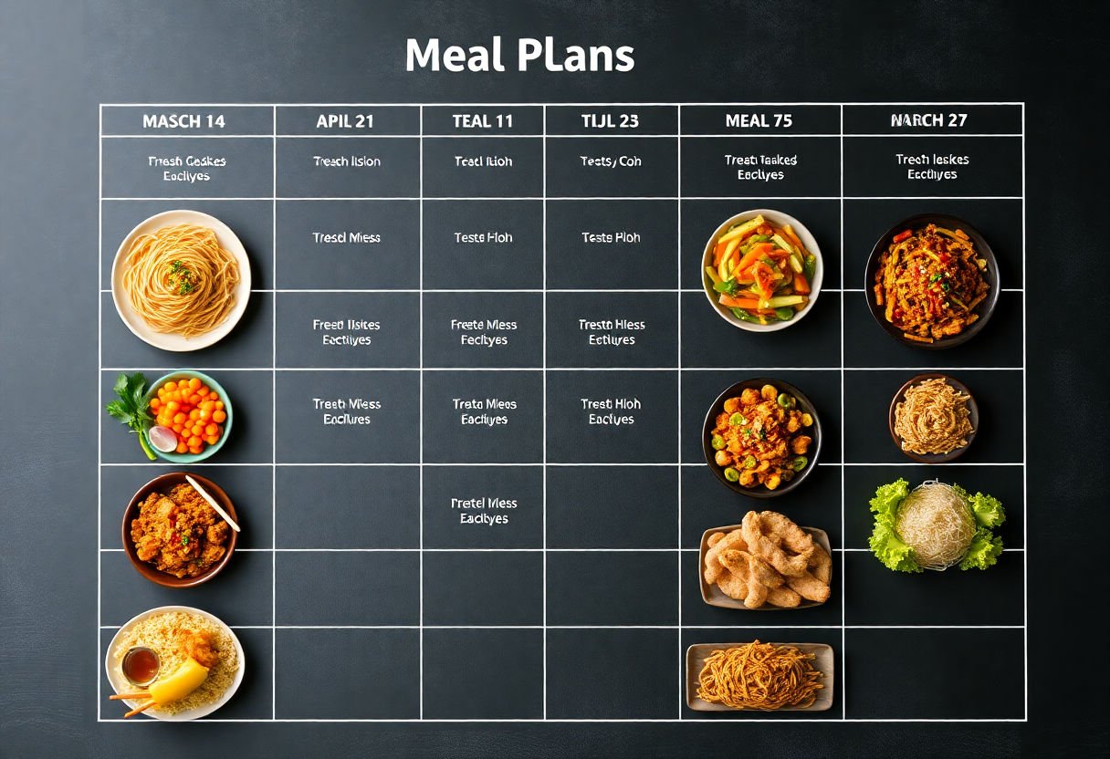 Organized meal plan chart with Asian dishes