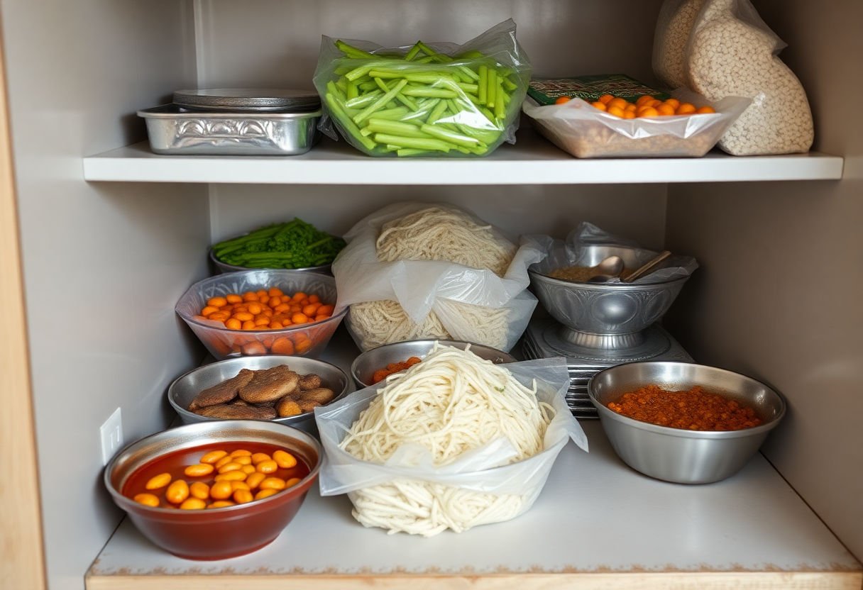 Prepared Asian meals ready for storage