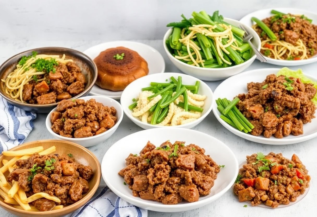 A variety of ground beef recipes prepared for the week.