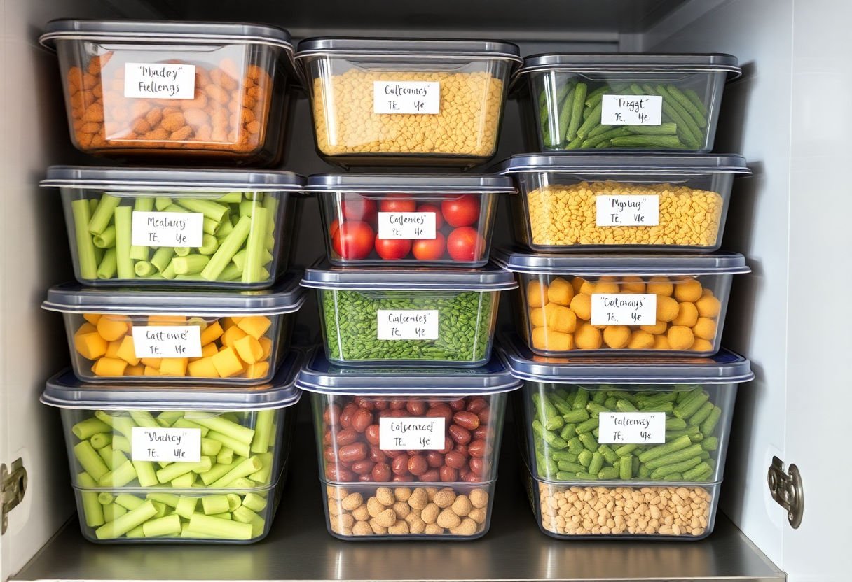 Properly labeled and stored meal prep containers.