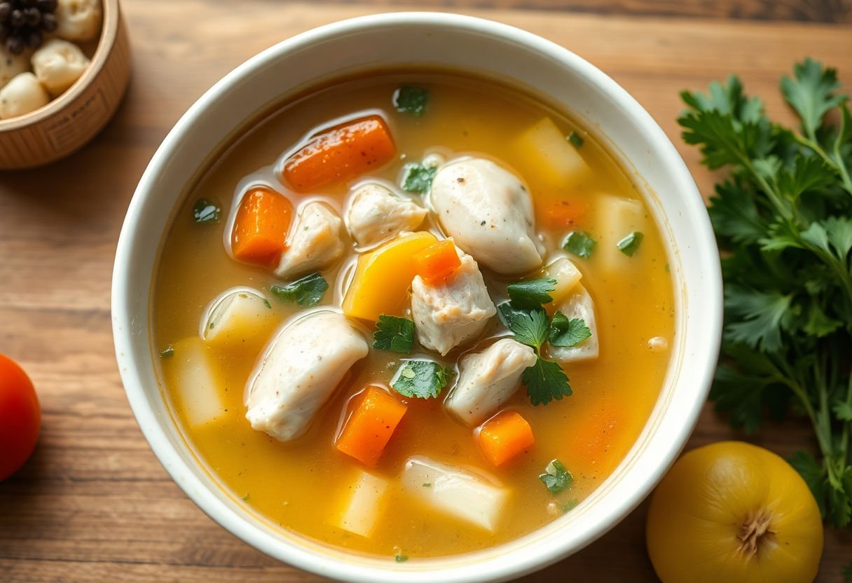 Bowl of chicken soup with vegetables