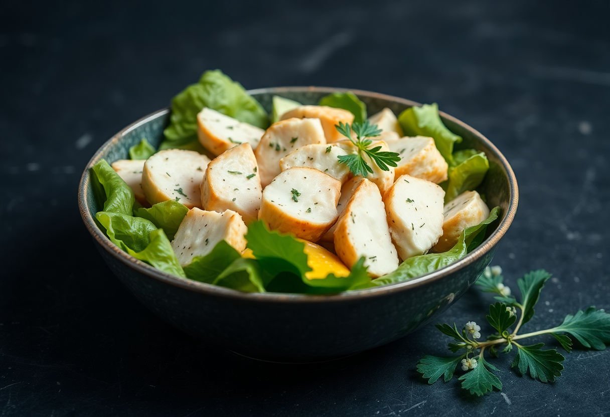 Chicken Caesar salad in a bowl