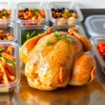 Rotisserie chicken with meal prep containers