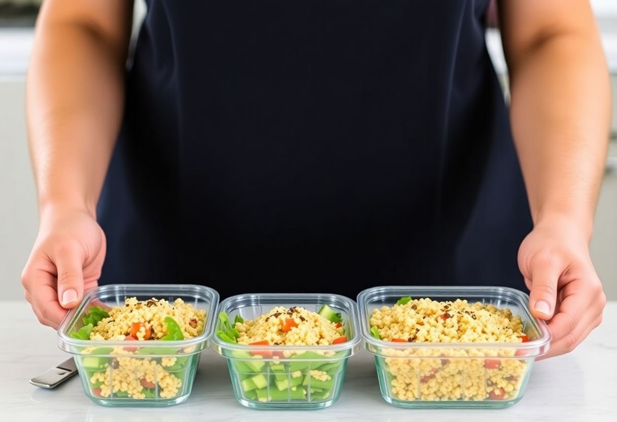 Family-sized quinoa salad meal prep