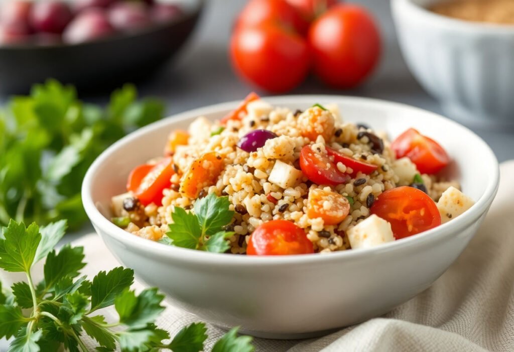 A delicious bowl of quinoa salad with fresh vegetables