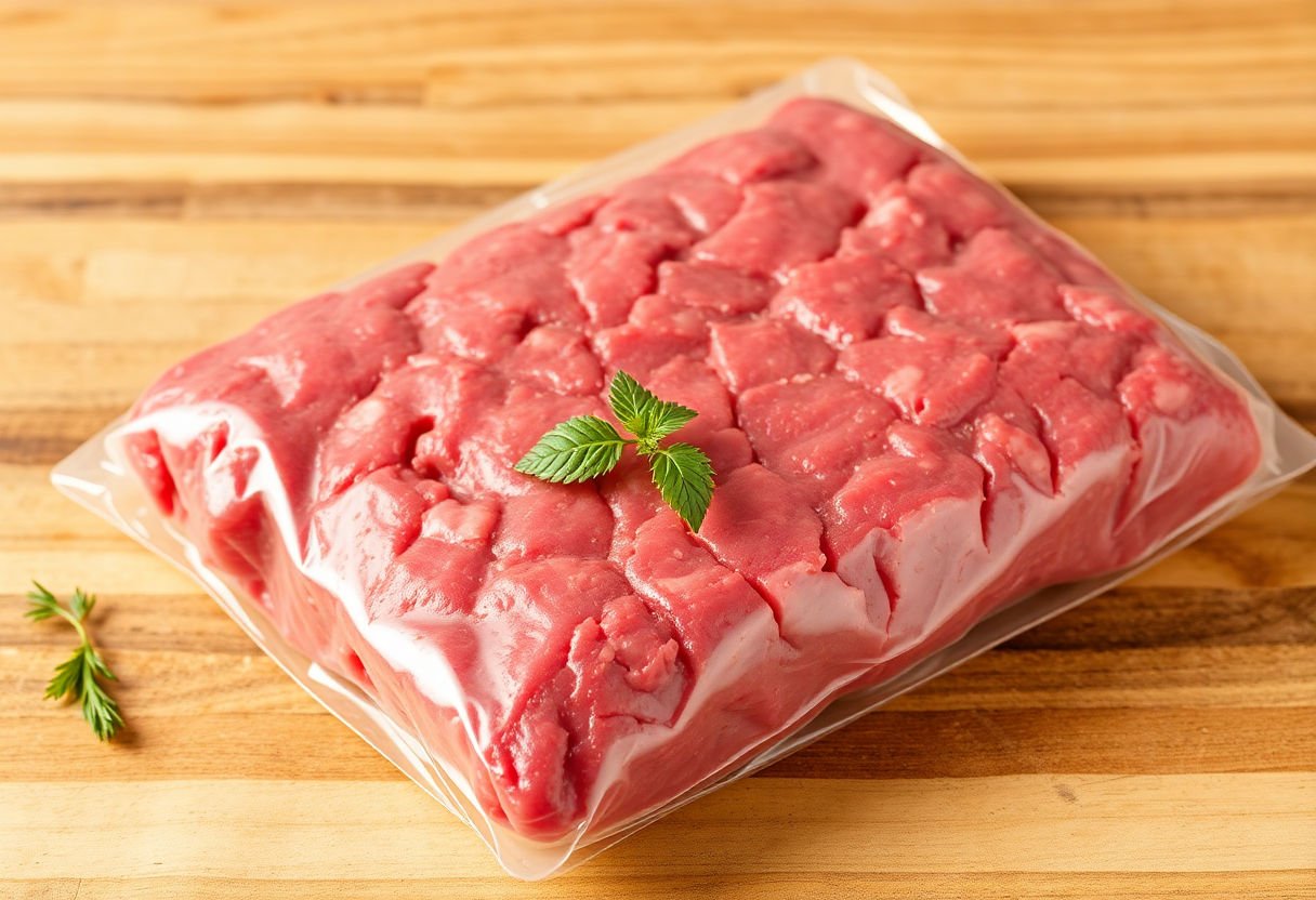 Packed ground beef for freezing