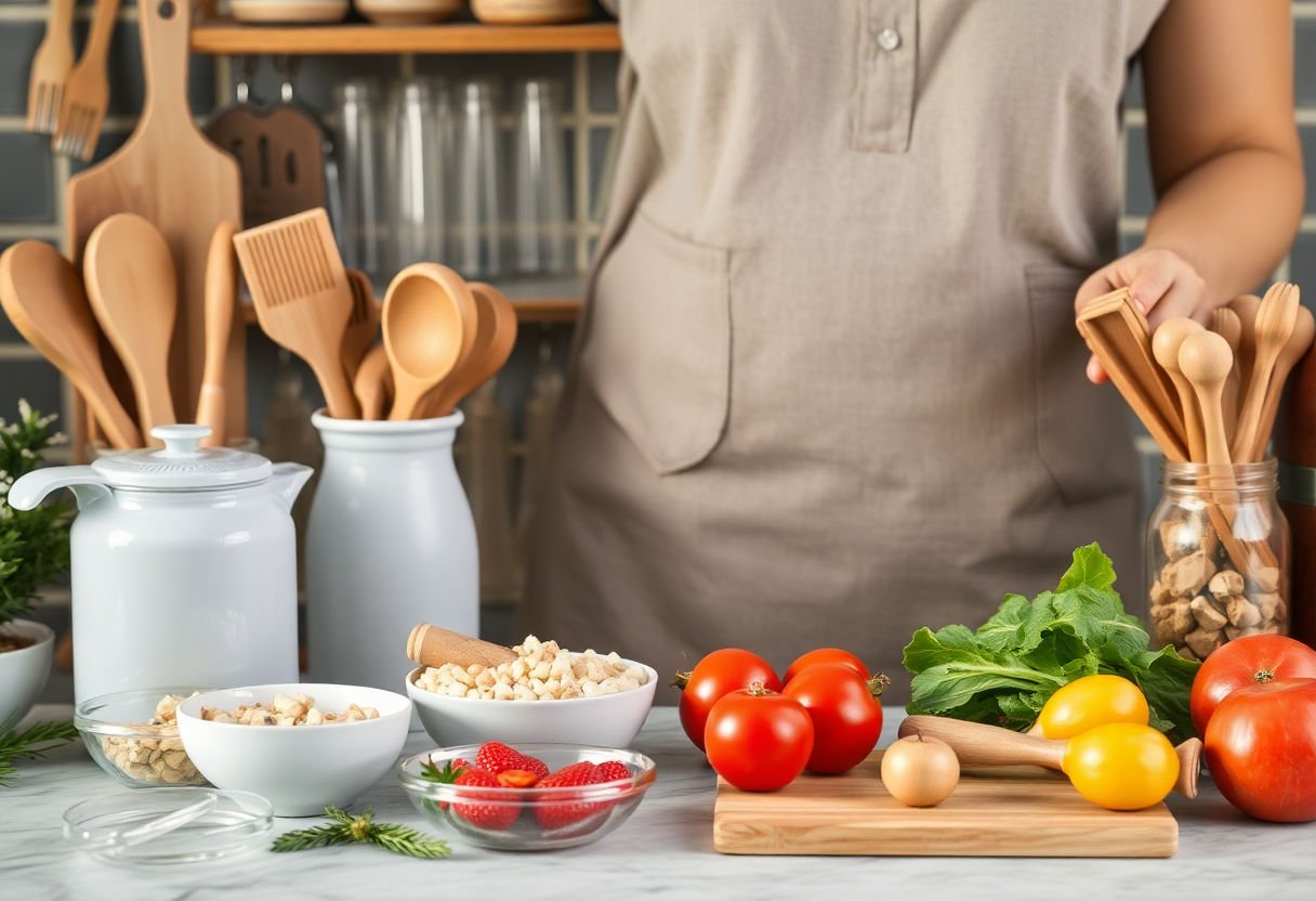 Assorted kitchen tools for meal prepping