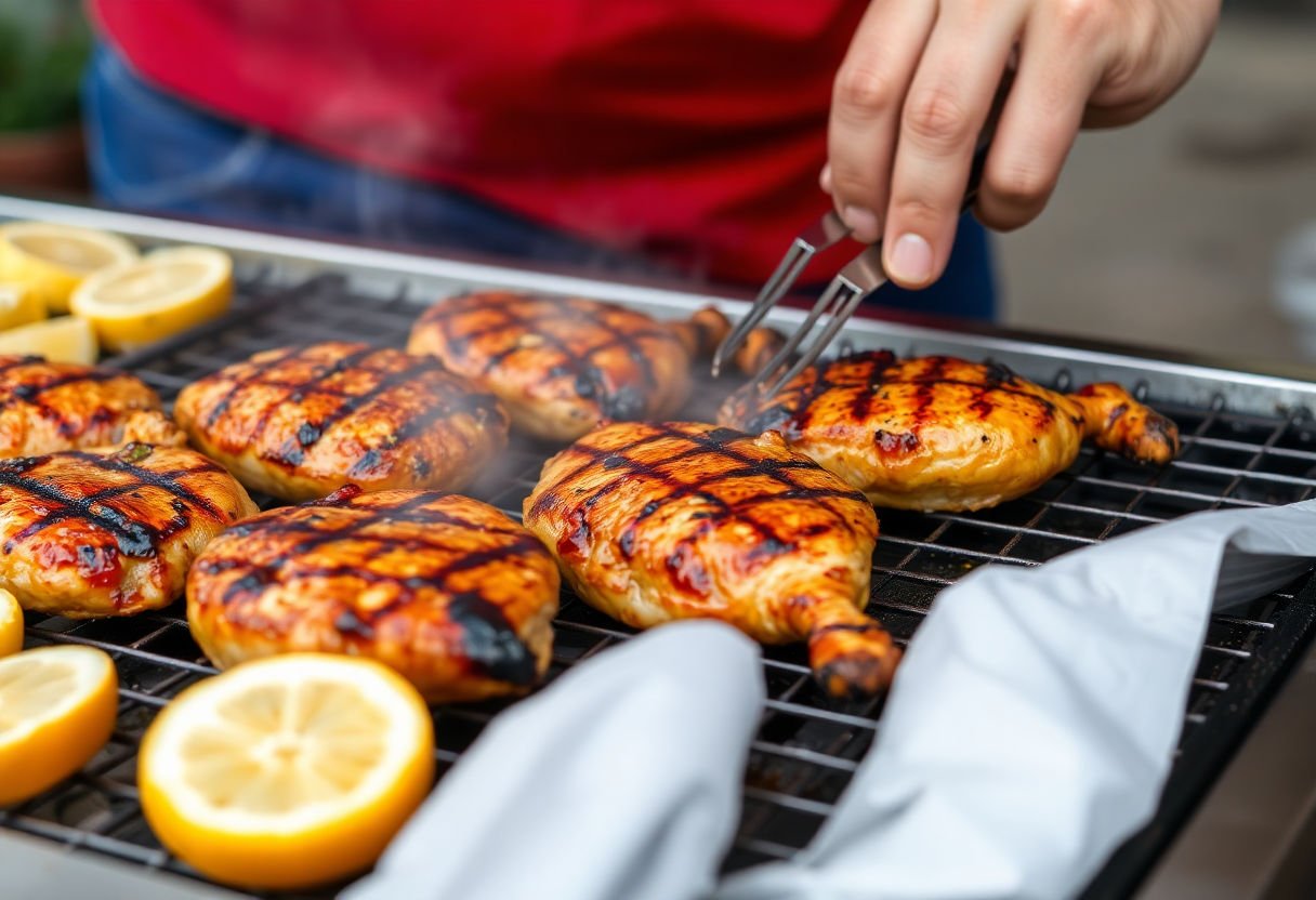 Grilled chicken being prepared