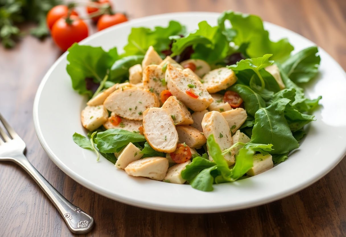 Herb chicken salad with fresh greens