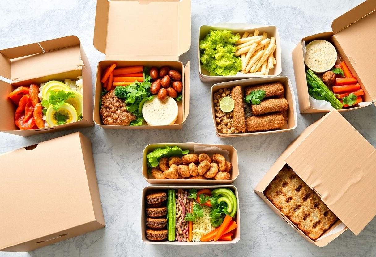 Image of various healthy meal prep boxes.