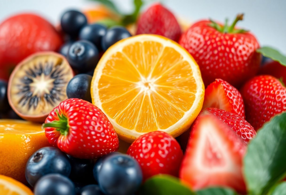 Close-up of vitamin-rich juicy fruits.