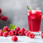 A refreshing glass of raspberry juice with fresh raspberries