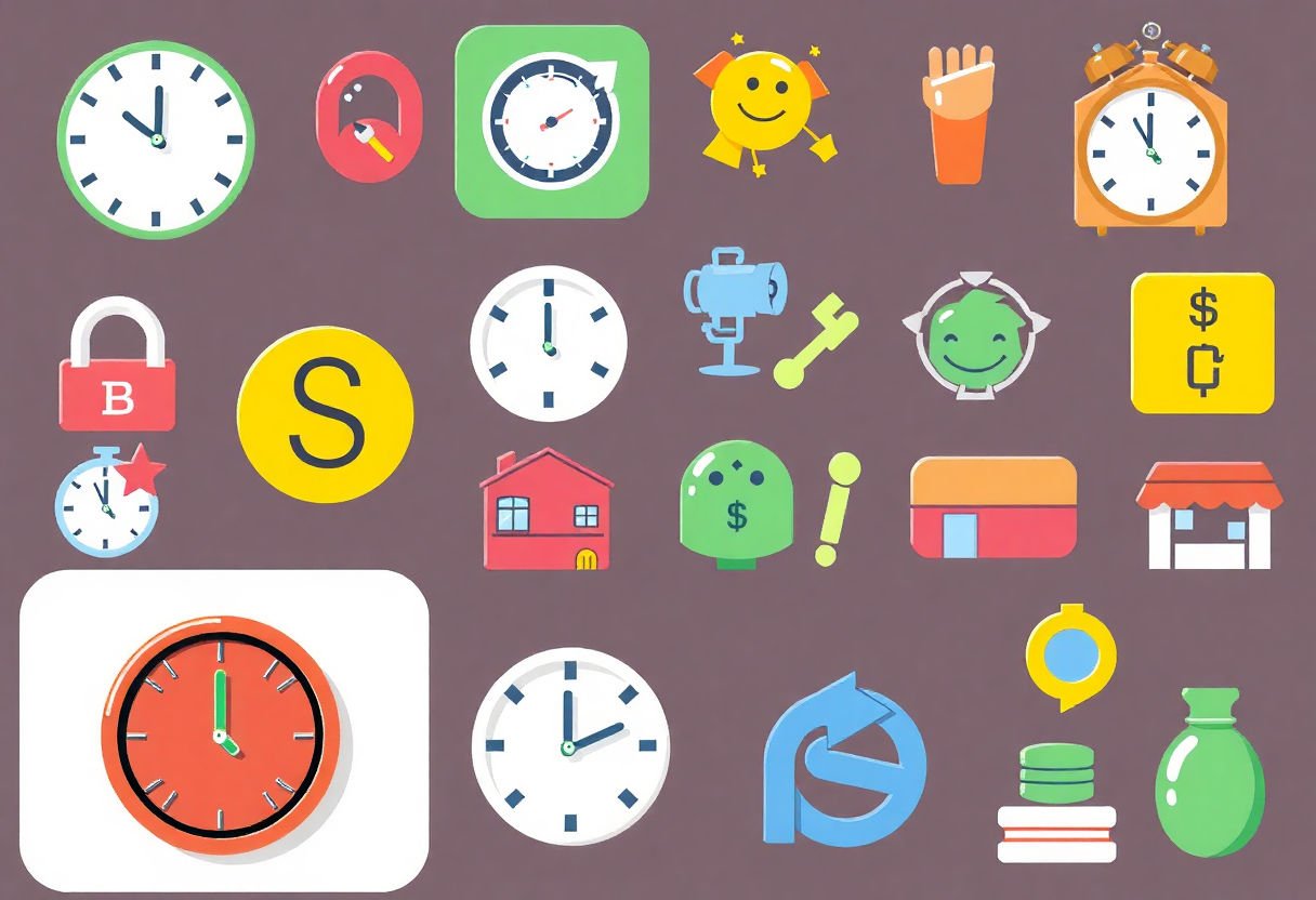 Collage of time-saving and money-saving icons