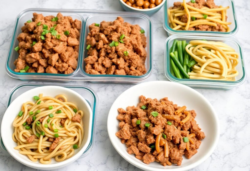 A variety of quick and easy meal prep dishes with ground beef