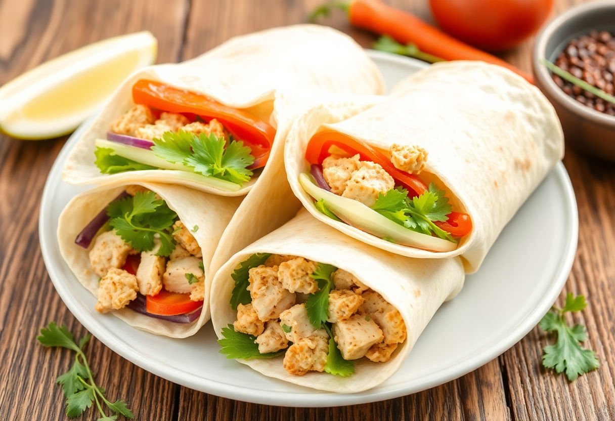 Chicken wraps with fresh vegetables.