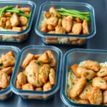 High-protein chicken meal prep dishes in containers