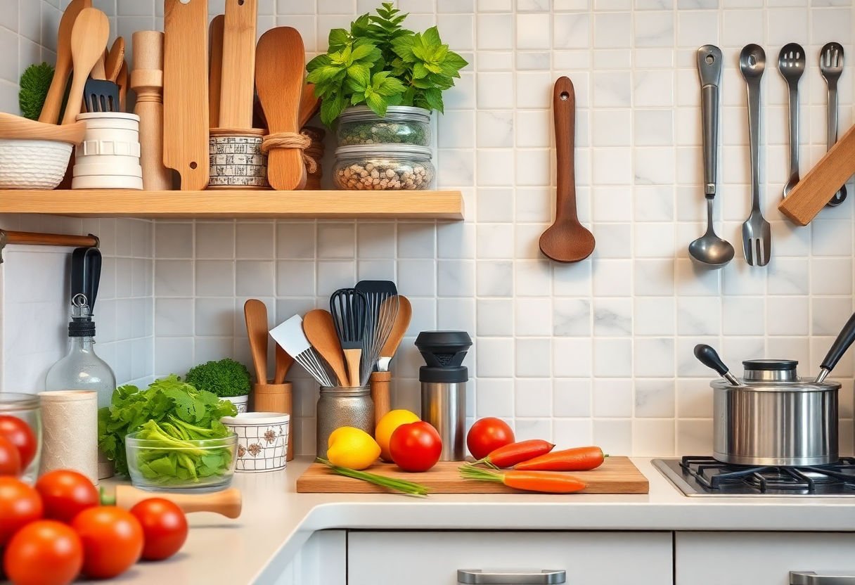 An organized kitchen with food prep tools