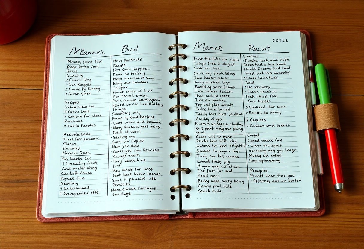 A meal planner with notes and recipes