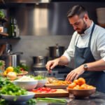 Chef preparing ingredients in a kitchen